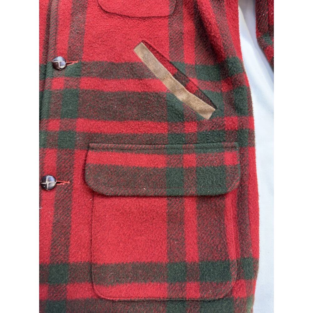 vtg‎ Forenza  Women's  4 Red plaid Wool Coat  80s/90s Wood Buttons Suede Collar - Picture 2 of 16